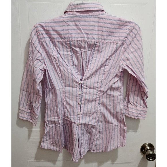 Banana Republic Women's 3/4 Sleeve Button Up Top Button Back Pink Striped Size 2 - Picture 10 of 13